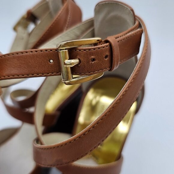 Michael Kors Gabriella Leather Wedge Sandals, Tan brown, Size 5.5 - Picture 4 of 13